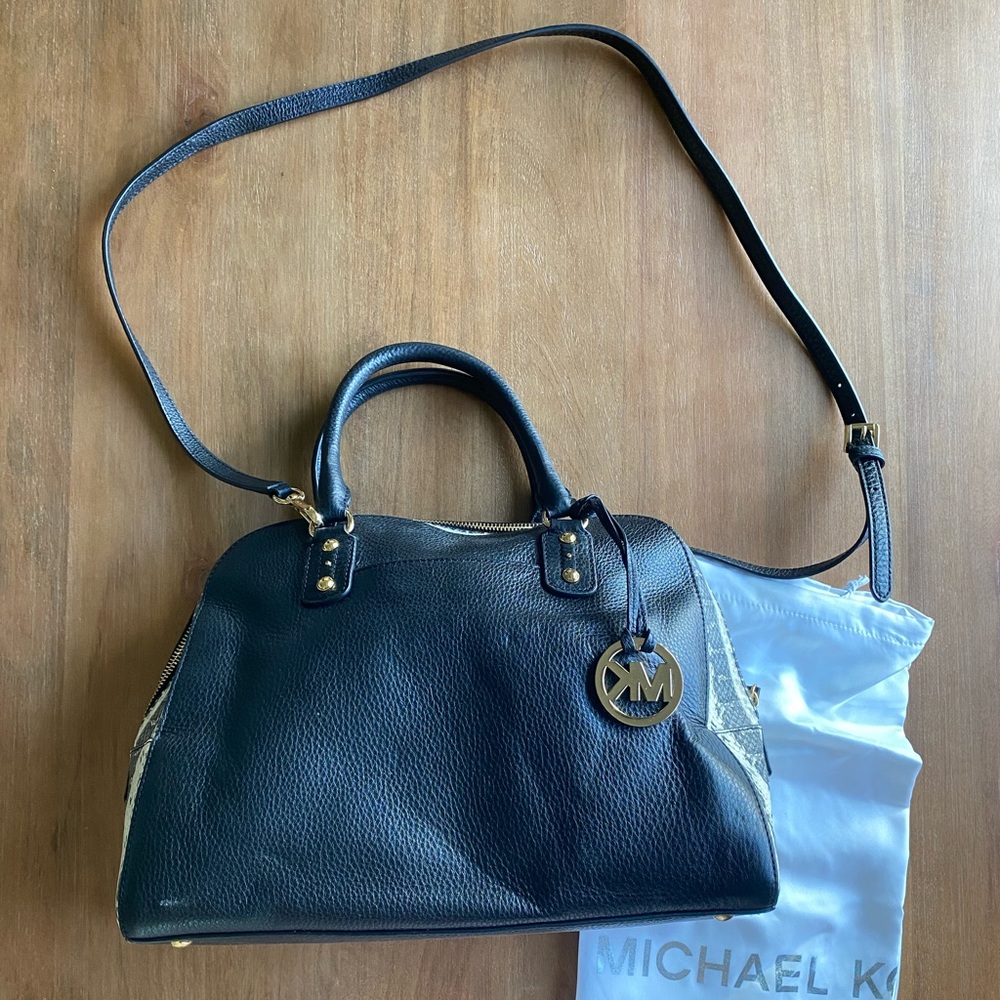 Michael Kors Veronica Medium Black & Snake Leather Satchel